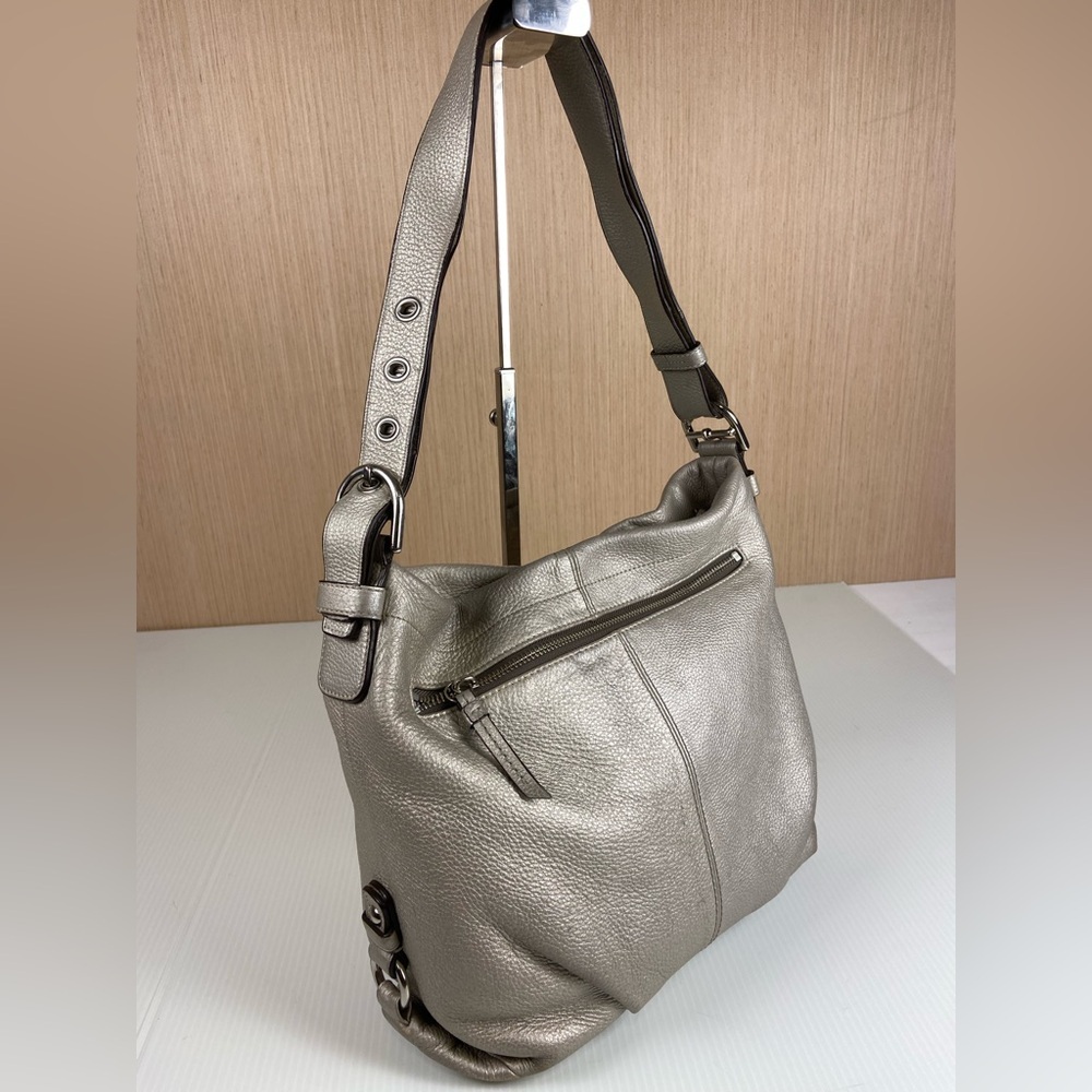 Coach Metallic Pebbled Leather Hobo Crossbody Bag Champagne Gold F11126